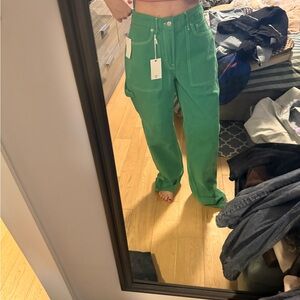 Good American Emerald Green High-Rise Utility Pants (never worn )